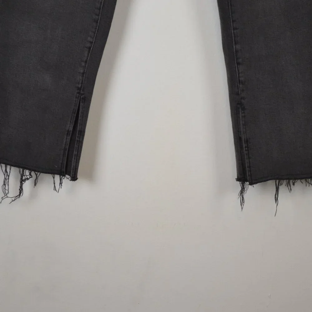 Good American Good Boy Jeans Black Womens 12/31 Distressed Slit Raw Hem Denim - Picture 2 of 8